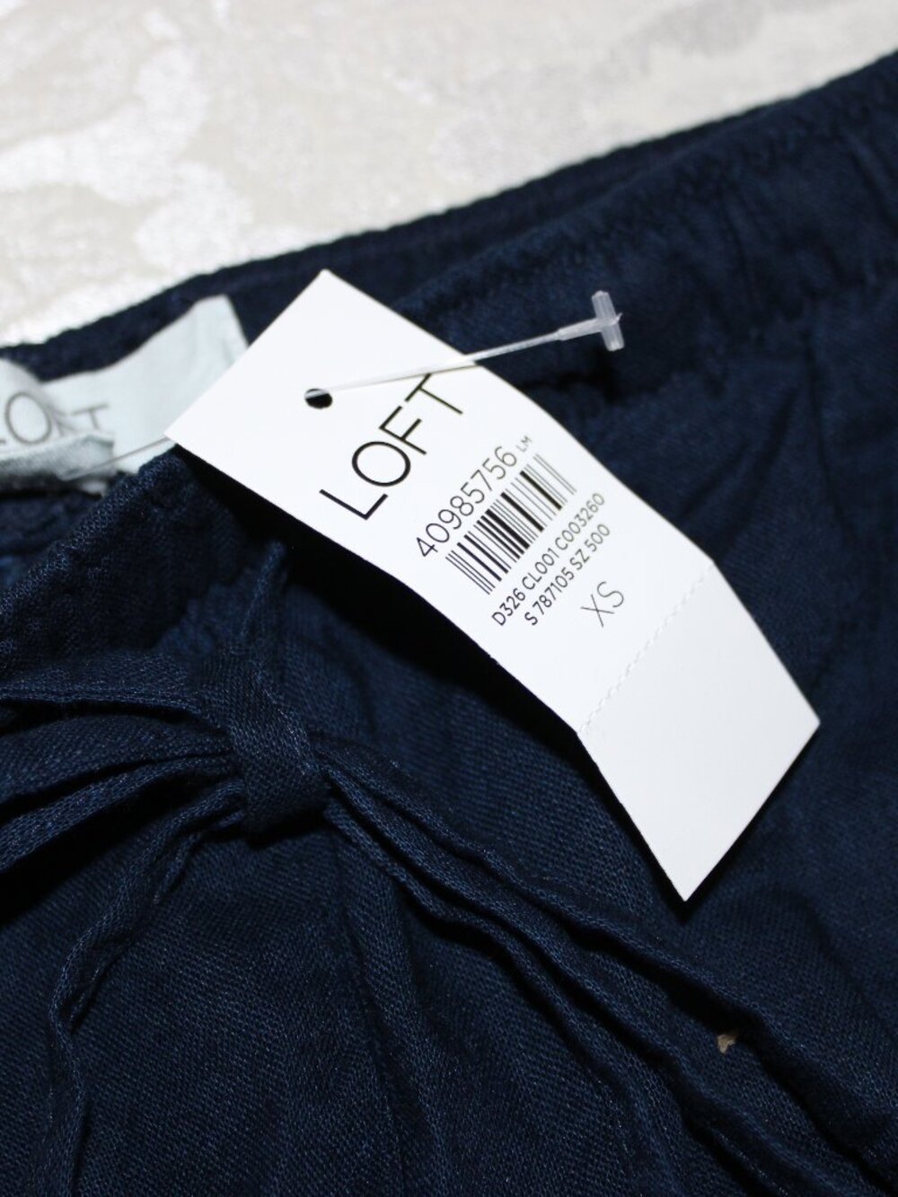 Loft Women Shorts XS Navy Blue Elastic Waist String Lined Linnen Cotton Casual